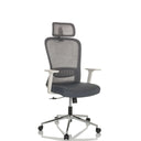 Sedia Home Office BELAIA W con rivestimento in rete grigia, poggiatesta e braccioli bianco-grigi di hjh OFFICE
