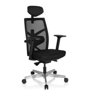 Sedia da ufficio professionale BELLAC nera con schienale in rete, poggiatesta e base argento di hjh OFFICE