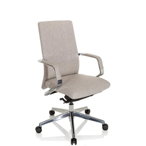 Sedia da ufficio professionale BESSONA con rivestimento in tessuto beige e braccioli in alluminio lucido di hjh OFFICE