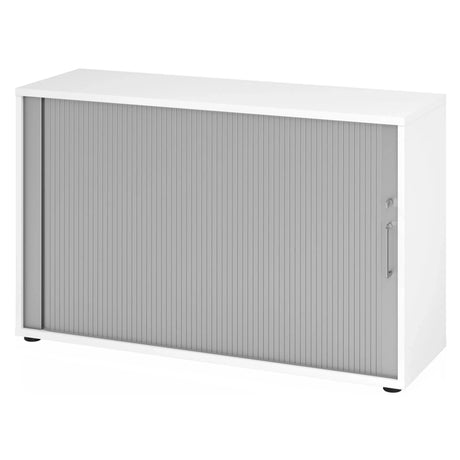 Mobile a serranda bianco BETA R 1732S con frontale a serranda grigio e maniglia in metallo di hjh OFFICE PRO