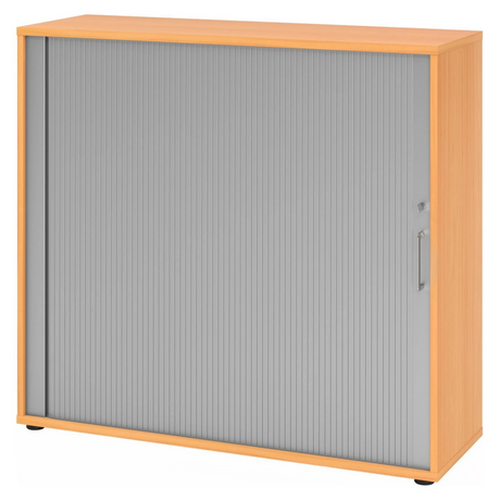 Armadio con serranda BETA R 1733S effetto faggio con frontale a serranda grigio e maniglia in metallo di hjh OFFICE PRO