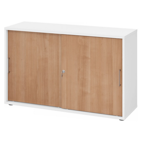 Armadio scorrevole BETA S 1752S in bianco e noce con maniglie in metallo di hjh OFFICE PRO