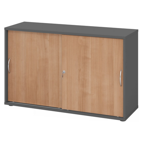 Armadio scorrevole BETA S 1752S in grafite e noce con due maniglie a arco di hjh OFFICE PRO