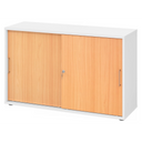 Armadio a ante scorrevoli BETA S 1752S in bianco e faggio con due maniglie in metallo di hjh OFFICE PRO