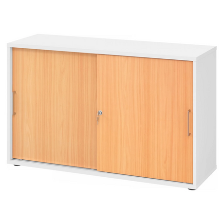 Armadio a ante scorrevoli BETA S 1752S in bianco e faggio con due maniglie in metallo di hjh OFFICE PRO