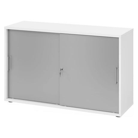 Armadio scorrevole bianco BETA S 1752S con frontali argentati e maniglie in metallo di hjh OFFICE PRO
