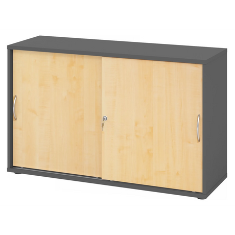 Armadio a ante scorrevoli BETA S 1752S in grafite e acero con due maniglie a arco di hjh OFFICE PRO