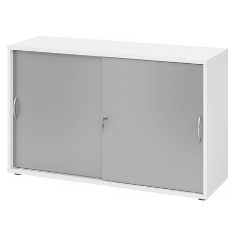 Armadio a ante scorrevoli bianco BETA S 1752S con maniglie ad arco argentate e serratura di hjh OFFICE PRO