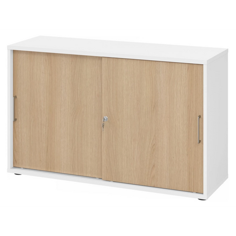 Armadio scorrevole BETA S 1752S in bianco e rovere con due maniglie in metallo di hjh OFFICE PRO