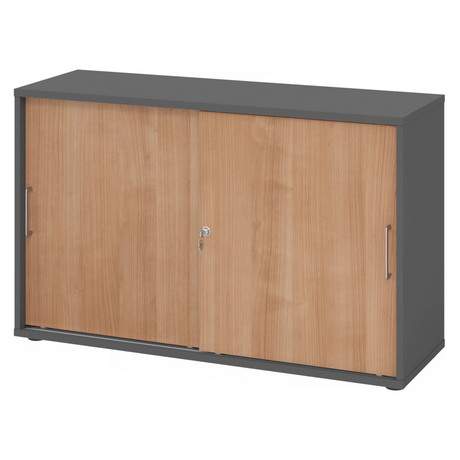 Armadio scorrevole BETA S 1752S in grafite e noce con maniglie in metallo di hjh OFFICE PRO