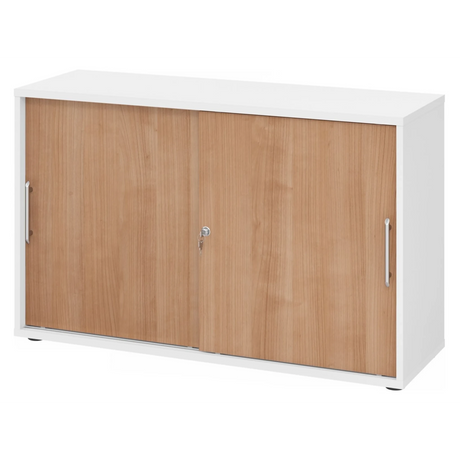 Armadio a ante scorrevoli BETA S 1752S in bianco e noce con maniglie a binario di hjh OFFICE PRO