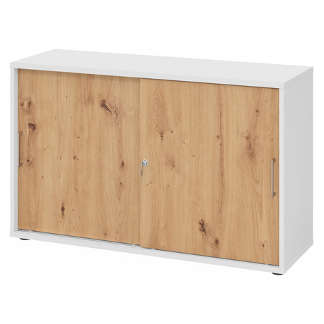 Armadio scorrevole BETA S 1752S in bianco e rovere nodoso con due maniglie in metallo di hjh OFFICE PRO
