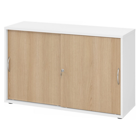 Armadio a ante scorrevoli BETA S 1752S in bianco e rovere con due maniglie a arco in metallo di hjh OFFICE PRO