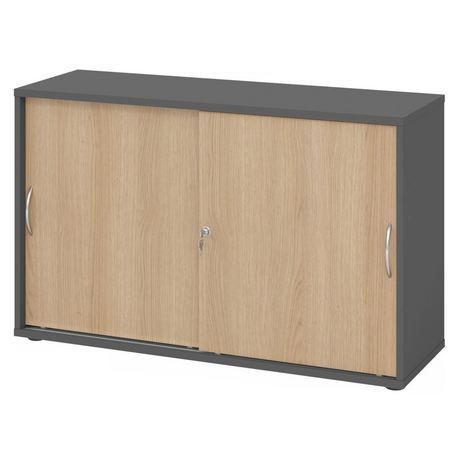 Armadio a ante scorrevoli BETA S 1752S in grafite ed effetto rovere con due maniglie ad arco di hjh OFFICE PRO