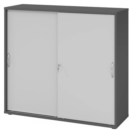Armadio a ante scorrevoli BETA S 1753S in grafite e grigio con maniglie a arco di hjh OFFICE PRO