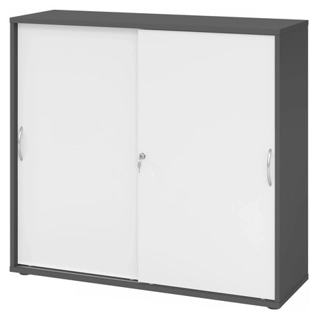 Armadio a ante scorrevoli BETA S 1753S in grafite e bianco con maniglie ad arco argentate di hjh OFFICE PRO