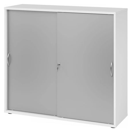 Armadio a ante scorrevoli BETA S 1753S in bianco con maniglie ad arco argentate e serratura di hjh OFFICE PRO