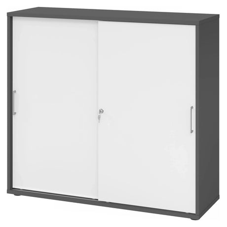 Armadio a ante scorrevoli BETA S 1753S in grafite e bianco con maniglie in metallo di hjh OFFICE PRO
