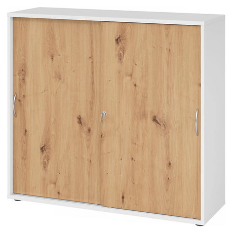 Armadio scorrevole BETA S 1753S in bianco e rovere frassino con due maniglie a arco metalliche di hjh OFFICE PRO