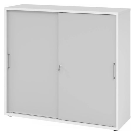 Armadio a ante scorrevoli bianco-grigio BETA S 1753S con maniglie in metallo e serratura di hjh OFFICE PRO