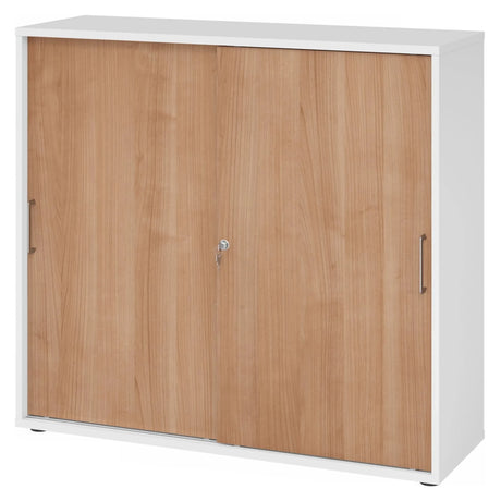Armadio a ante scorrevoli BETA S 1753S in bianco e noce con maniglie in metallo di hjh OFFICE PRO