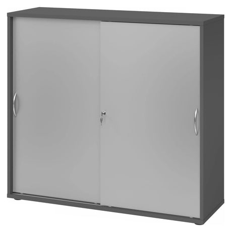 Armadio a ante scorrevoli BETA S 1753S in grafite e argento con maniglie arcuate di hjh OFFICE PRO