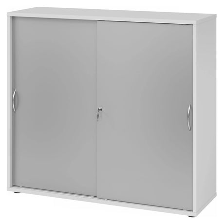 Armadio a ante scorrevoli grigio BETA S 1753S con maniglie ad arco argentate e serratura di hjh OFFICE PRO