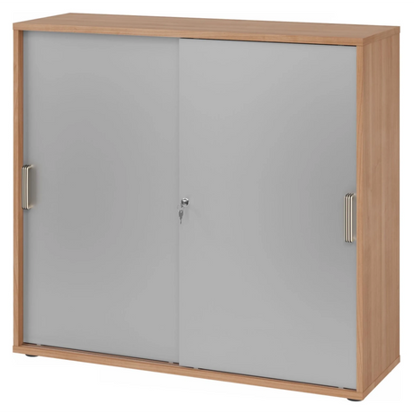 Armadio scorrevole BETA S 1753S in aspetto noce con ante argentate e maniglie a strisce di hjh OFFICE PRO