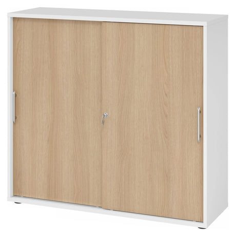 Armadio a ante scorrevoli BETA S 1753S in bianco e rovere con maniglie a binario di hjh OFFICE PRO