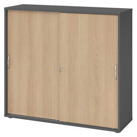 Armadio a ante scorrevoli BETA S 1753S in grafite e rovere con maniglie ad arco di hjh OFFICE PRO
