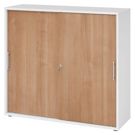 Armadio scorrevole BETA S 1753S in bianco e noce con maniglie a binario di hjh OFFICE PRO