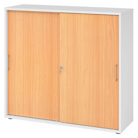 Armadio a ante scorrevoli BETA S 1753S in bianco e faggio con maniglie in metallo di hjh OFFICE PRO