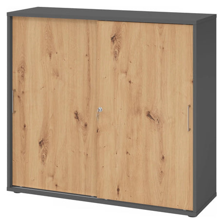 Armadio a ante scorrevoli BETA S 1753S in grafite e rovere frassino con maniglie in metallo di hjh OFFICE PRO