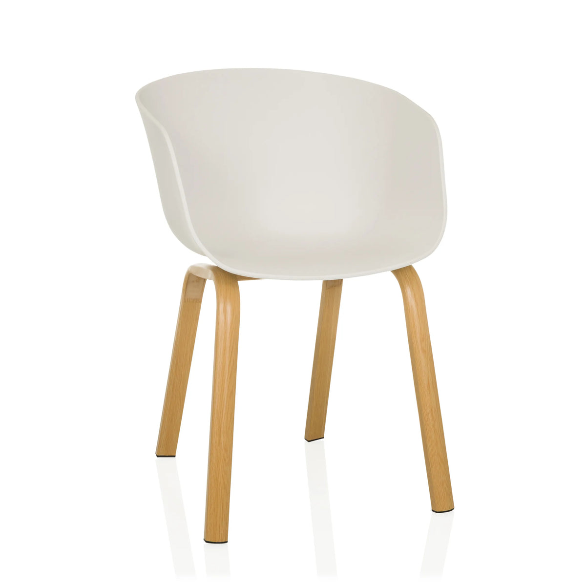 Sedia a conchiglia bianca OSLO W con quattro gambe in legno chiaro di hjh LIVING – vista a 360° (vista frontale 15°)