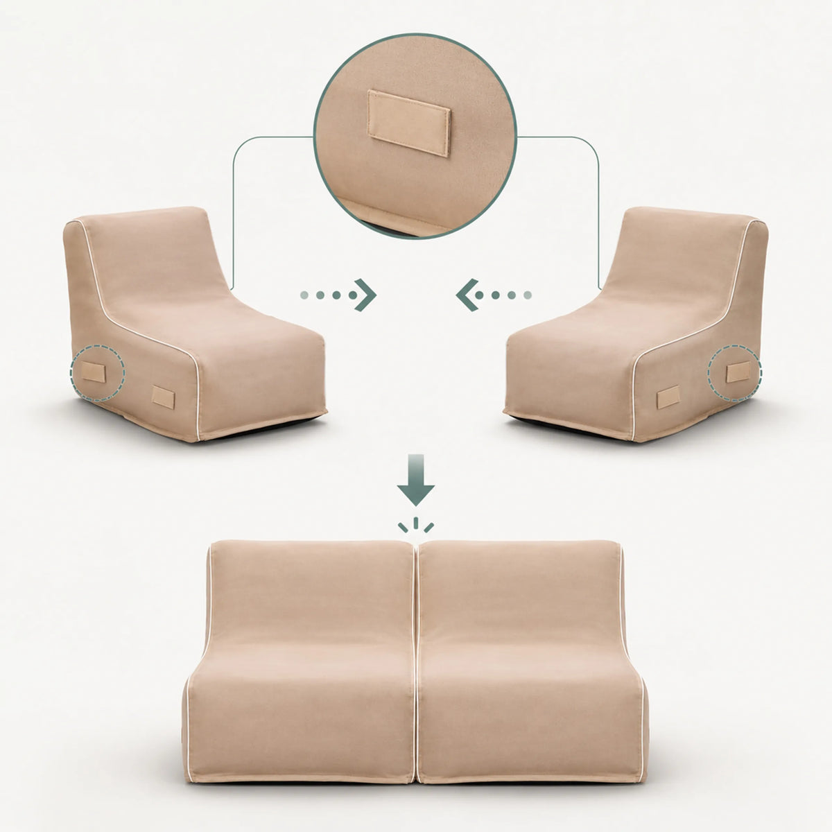 Chiusura in velcro per collegare due Divani Gonfiabili beige Sitzolo Air di hjh LIVING