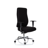 Sedia da ufficio professionale FORCOM nera con braccioli e base a cinque ruote di hjh OFFICE – vista a 360° (vista frontale a tre quarti 40°)
