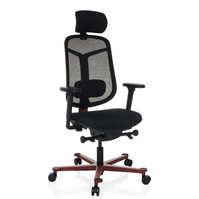 High-end Sedia da ufficio BICOLORE HIGH in nero e rosso con schienale in rete e poggiatesta di hjh OFFICE