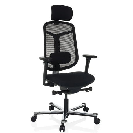 High-end Sedia da ufficio BICOLORE HIGH in nero con schienale in rete e base argento di hjh OFFICE