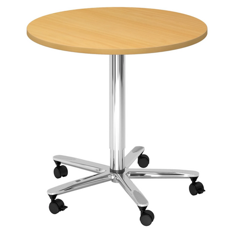 Sistema tavolo da conferenza BISTRO 80R C con piano rotondo in legno di faggio e base a stella cromata su ruote di hjh OFFICE PRO