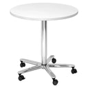 Tavolo da conferenza rotondo BISTRO 80R C con piano bianco e base a croce cromata su ruote di hjh OFFICE PRO