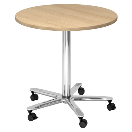 Sistema tavolo da conferenza BISTRO 80R C con piano rotondo in rovere, struttura cromata e cinque ruote di hjh OFFICE PRO