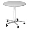 Sistema tavolo da conferenza BISTRO 80R C con piano rotondo grigio e struttura cromata su ruote di hjh OFFICE PRO