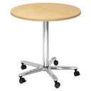 Sistema tavolo da conferenza BISTRO 80R C con piano rotondo in legno d'acero, struttura cromata e cinque ruote di hjh OFFICE PRO