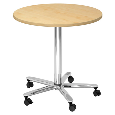 Sistema tavolo da conferenza BISTRO 80R C con piano rotondo in legno d'acero, struttura cromata e cinque ruote di hjh OFFICE PRO