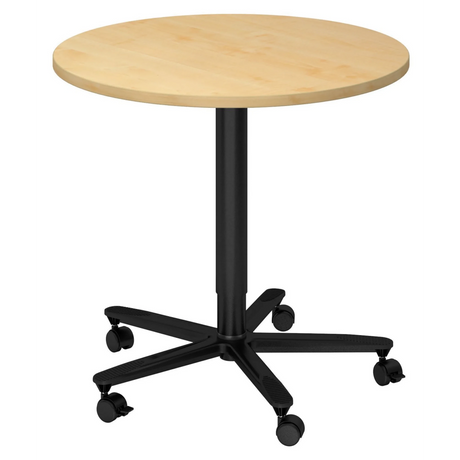 Tavolo da conferenza Sistema rotondo BISTRO 80R D con piano in legno d'acero e base a stella nera su ruote di hjh OFFICE PRO
