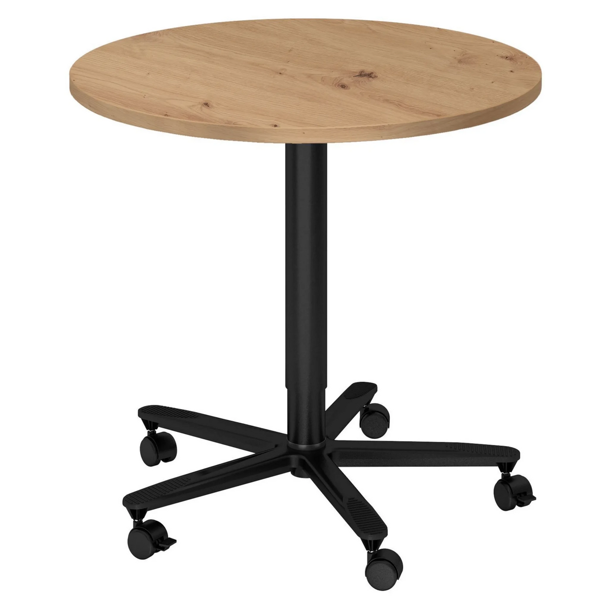 Tavolo da conferenza rotondo BISTRO 80R D con piano in rovere rustico e base nera su ruote di hjh OFFICE PRO