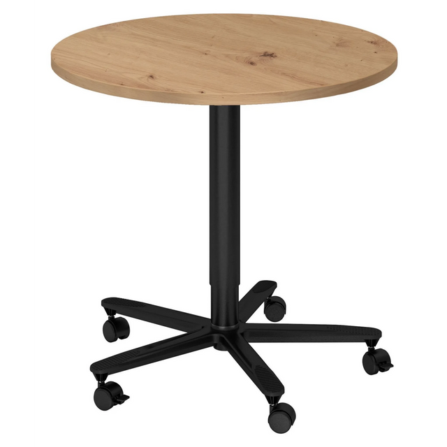 Tavolo da conferenza rotondo BISTRO 80R D con piano in rovere rustico e base nera su ruote di hjh OFFICE PRO