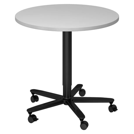 Tavolo da conferenza rotondo BISTRO 80R D con piano grigio e base a stella nera su ruote di hjh OFFICE PRO