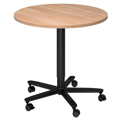 Tavolo da conferenza Sistema rotondo BISTRO 80R D con piano in legno marrone chiaro e base a ruote nera di hjh OFFICE PRO