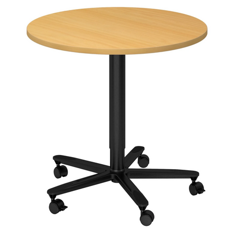 Sistema tavolo da conferenza BISTRO 80R D con piano rotondo in faggio, struttura nera e cinque ruote di hjh OFFICE PRO